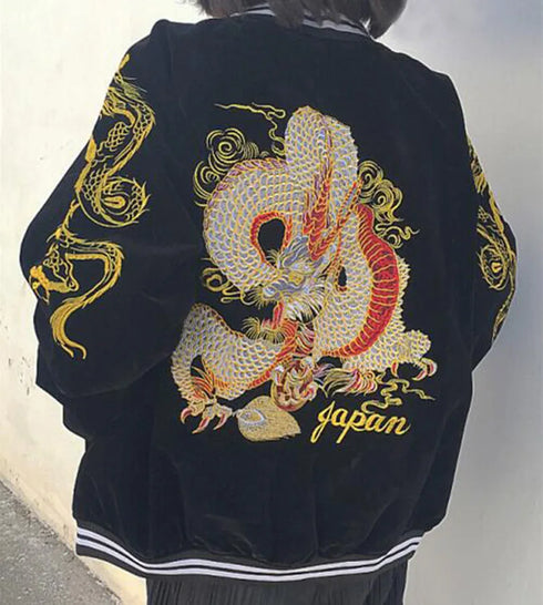 Dragon Embroidery Bomber Coat
